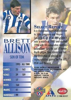 1996 Select AFL #66 Brett Allison Back